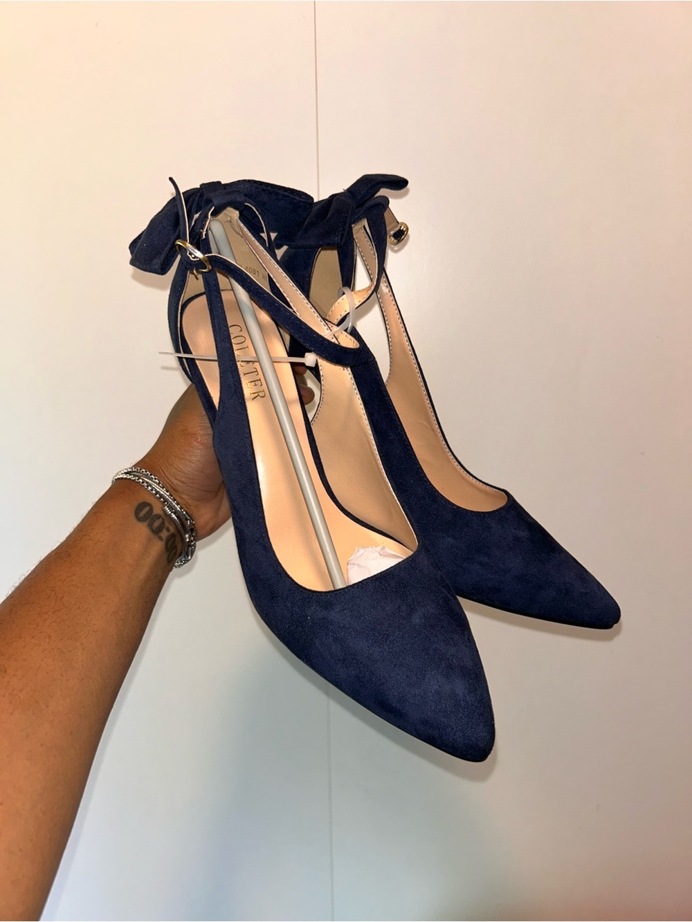 Pointed Toe Ankle Tie Pumps in Navy Blue - Women Shoes